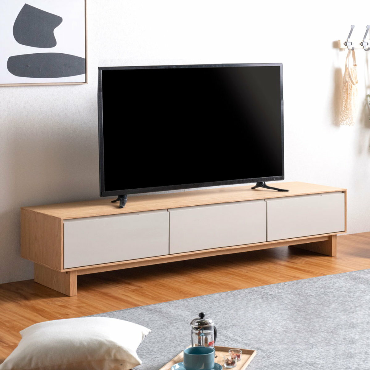 テレビ台 幅210cm 脚付き フルスライドレール 天然木 完成品 （ ローボード 引出し ラック 棚 収納 ニ..