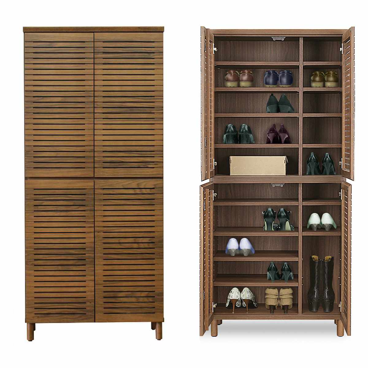 シューズキャビネット ハイタイプ 幅80cm 約30足収納 天然木 完成品 ( 靴箱 シューズボックス 下駄箱 玄関収納 ルーバー扉 玄関 靴 収納 スリム 通気性 シューズ ラック 木目調 おしゃれ 家族 納戸 シューズクローク 木製 )【39ショップ】 [2]