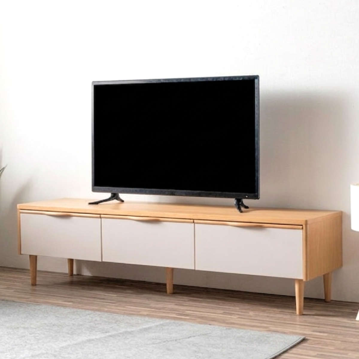 Low Board - テレビ台 ローボード 幅179.6cm 引き出し 脚付き お掃除ロボット対応 おしゃれ （ AVボード 棚 天然木突板 完成品 フルスライドレール リビングボード 収納 家具 ナチュラル グレージュ バイカラー 背面化粧 ）【39ショップ】