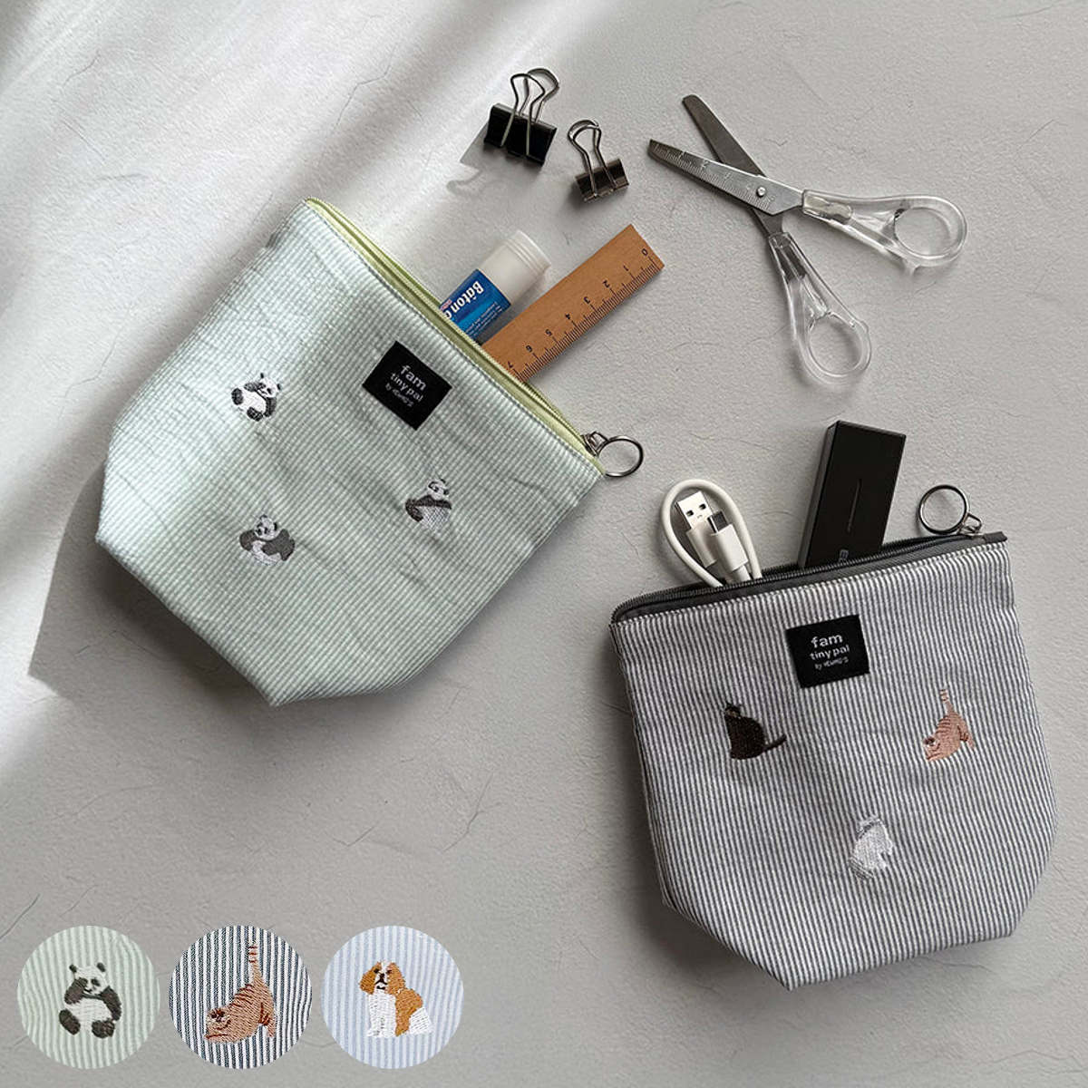 ポーチ パルポーチ 布製 動物 （ コスメポーチ ガジェットポーチ 刺繍 小物入れ かわいい 小物収納 ファスナー 小物 化粧品 コスメ ハンドクリーム 充電器 バッテリー 持ち運び おしゃれ ）【39ショップ】 interior-palette-10198258 インテリアパレット パッケージ画像