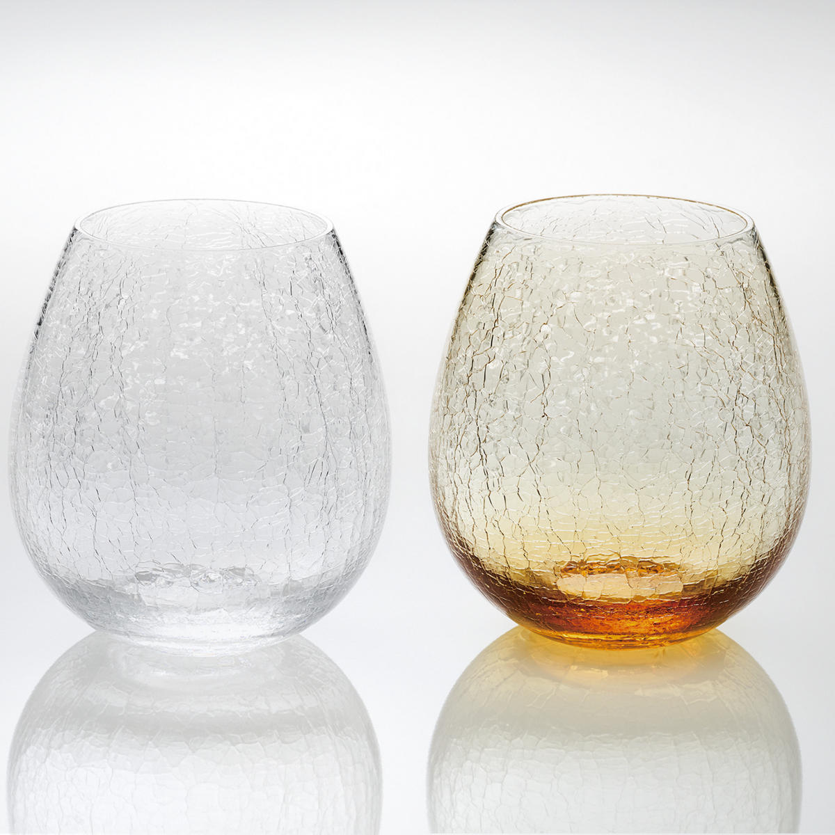 廣田硝子 コップ 350ml 花蕾 貫入 透明 アンバー 透明・アンバーセット 2個入 （ タンブラー ガラス 日本製 ペアセット 桐箱入り おしゃれ シンプル テーブルウェア クリア 美しい 和 洋 食器 ）【39ショップ】