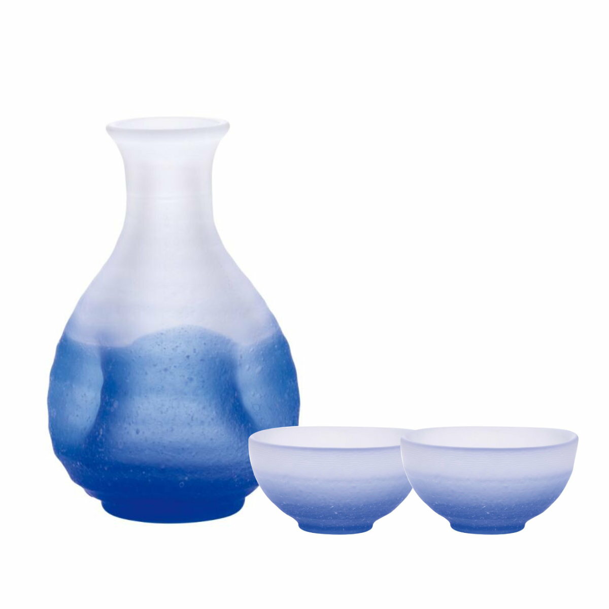 廣田硝子 吹雪 酒器 ブルー 手籠なし （ ガラス 日本製 徳利 2合 300ml 盃 コップ 杯 酒 お酒 冷酒 日..