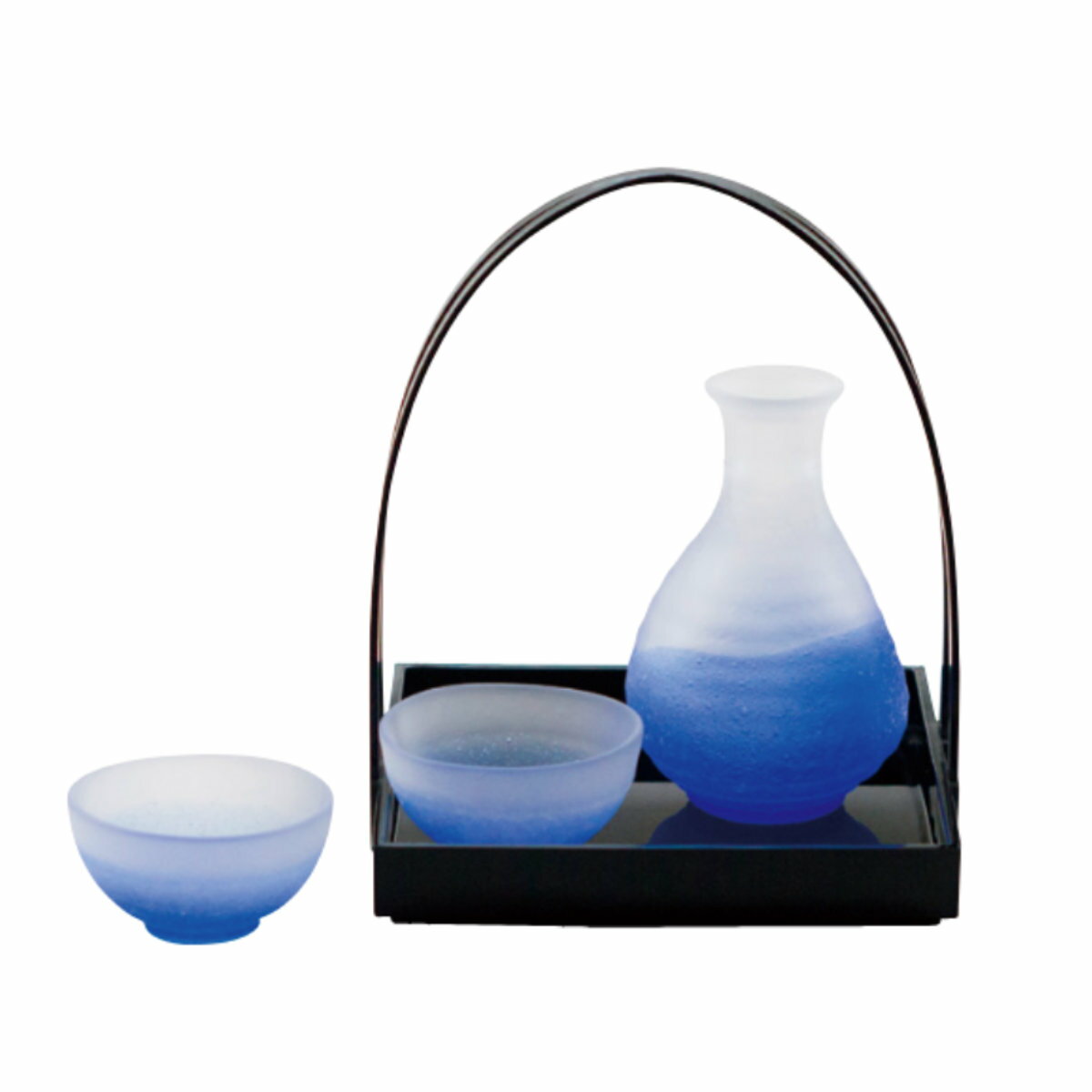 廣田硝子 吹雪 酒器 ブルー 手籠付き （ ガラス 日本製 徳利 2合 300ml 盃 コップ 杯 酒 お酒 冷酒 日..