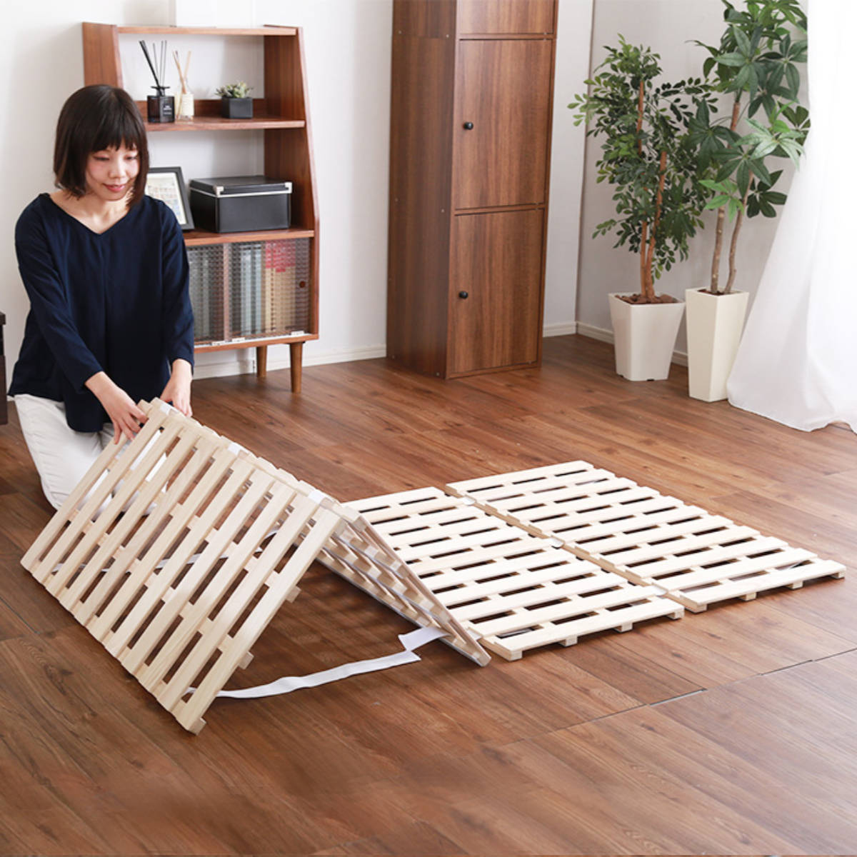 すのこベッドダブル4つ折り式桐桐す...