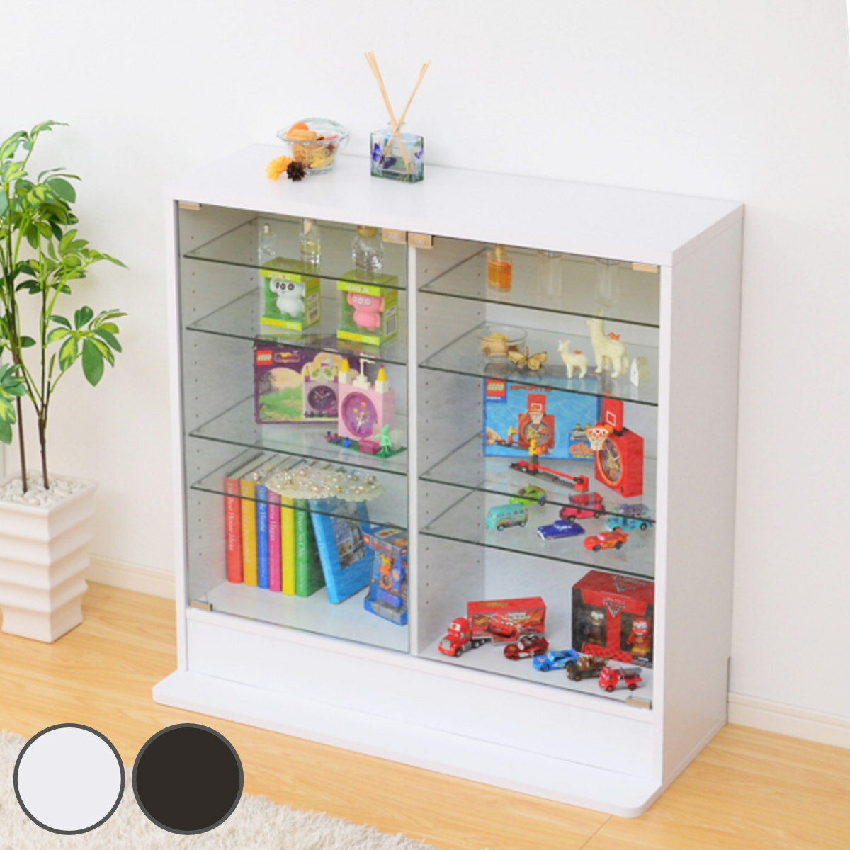 コレクションラック 幅90cm ワイド ロー 深型 ショーケース （ ウィスキー棚 ラック コレクション ガラ..