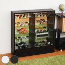 コレクションラック 幅90cm ワイド ロー 浅型 ショーケース ( ウィスキー棚 ラック コレクション ガラスキャビネット ガラス棚板 キャビネット ディスプレイ ガラス 可動棚 収納 ホワイト ダークブラウン )【39ショップ】