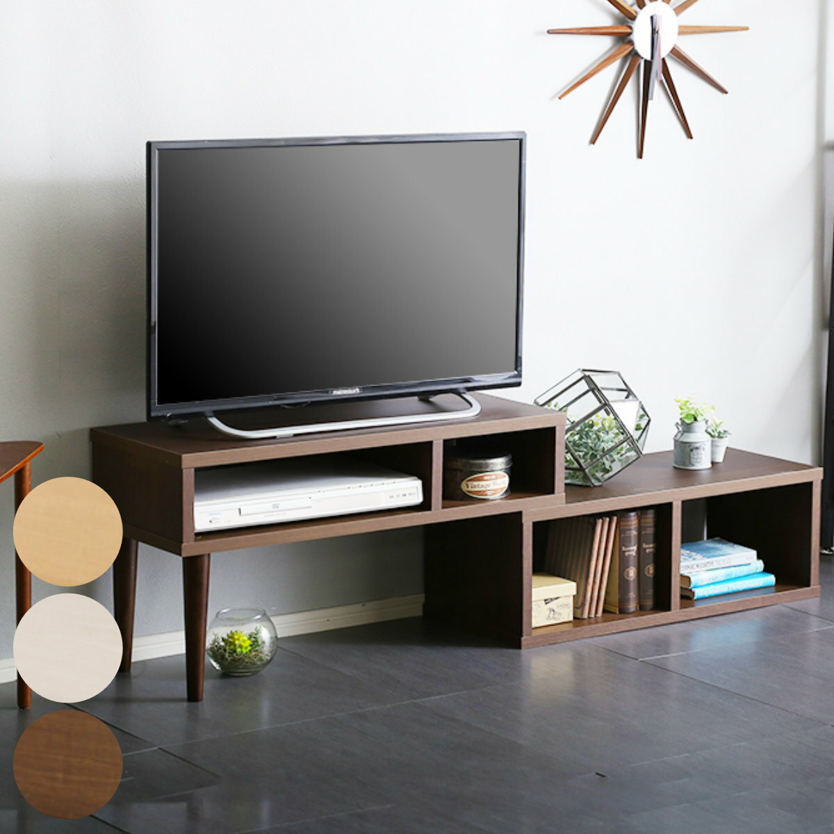 角板 - テレビ台 幅75-135cm 伸縮式 北欧風 オープンタイプ （ テレビラック TV台 TVボード 伸縮 伸縮テレビ台 コーナー リビング収納 TVラック 収納 ラック コーナー型 木目調 シンプル おしゃれ ）【39ショップ】