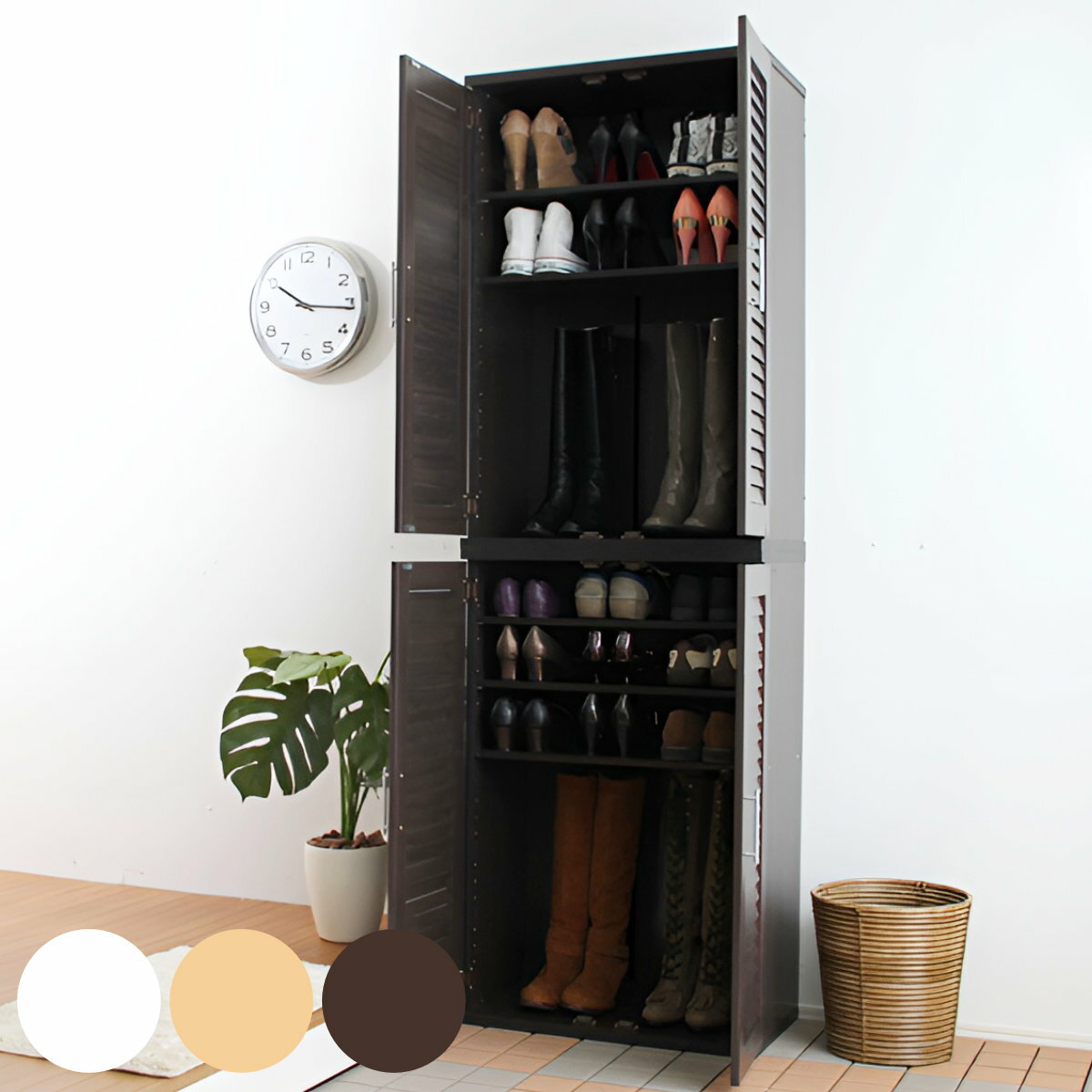 ルーバー扉 シューズボックス 幅60cm 最大42足収納可能 木製 2個セット （ 靴 収納 下駄箱 玄関 玄関収納 シューズ ラック 靴収納 大容量 スニーカー ブーツ 収納ラック 通気性 シンプル おしゃれ ） 【39ショップ】