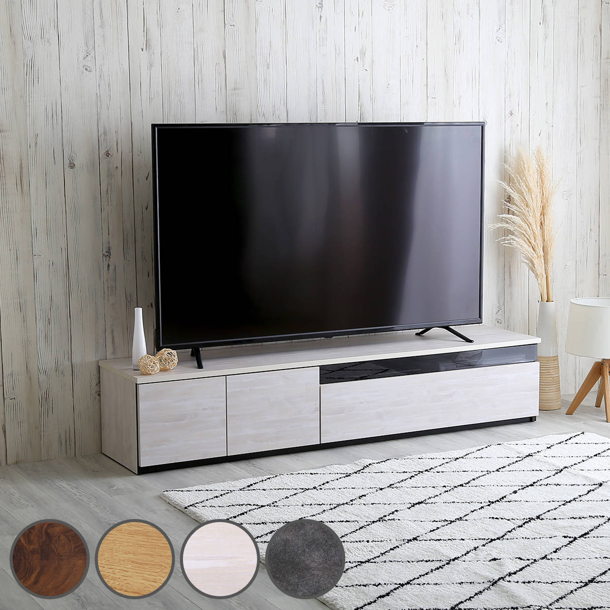Low Board - テレビ台 81型対応 幅180cm 完成品 日本製 （ ローボード 大型テレビ TV台 収納 家具 AVラック テレビ スライドレール 箱組構造 ルーター収納 引出し リビング 棚 ）【39ショップ】