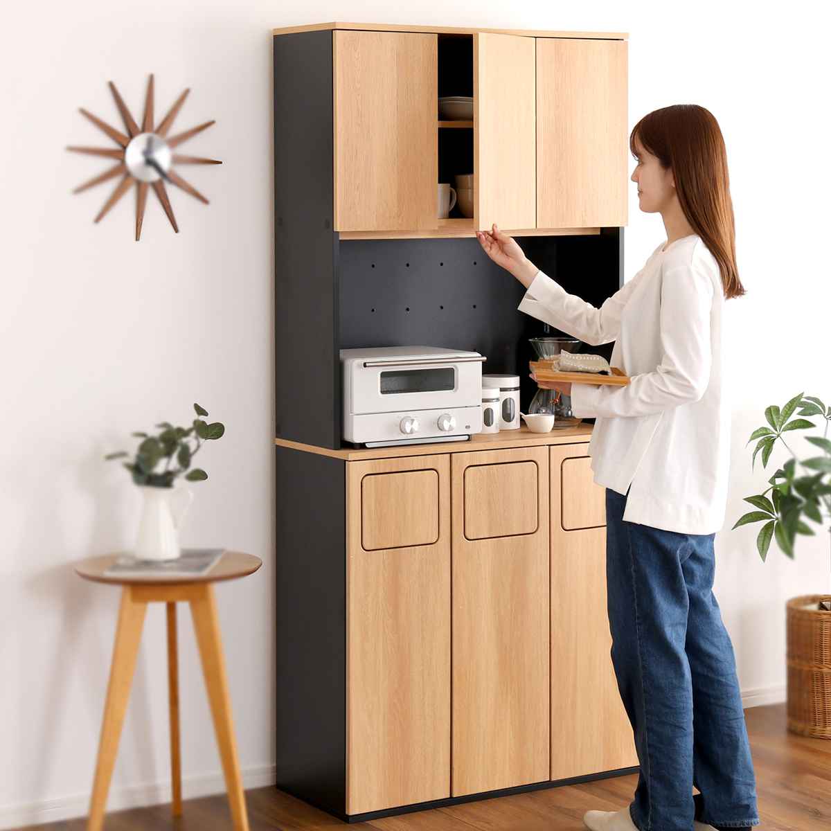 最終値下げ　木製食器棚　ヴィンテージ　格安 ヴィンテージスリム食器棚 64cm幅 【GREACK-グリック-】 GCK-1860--WAL