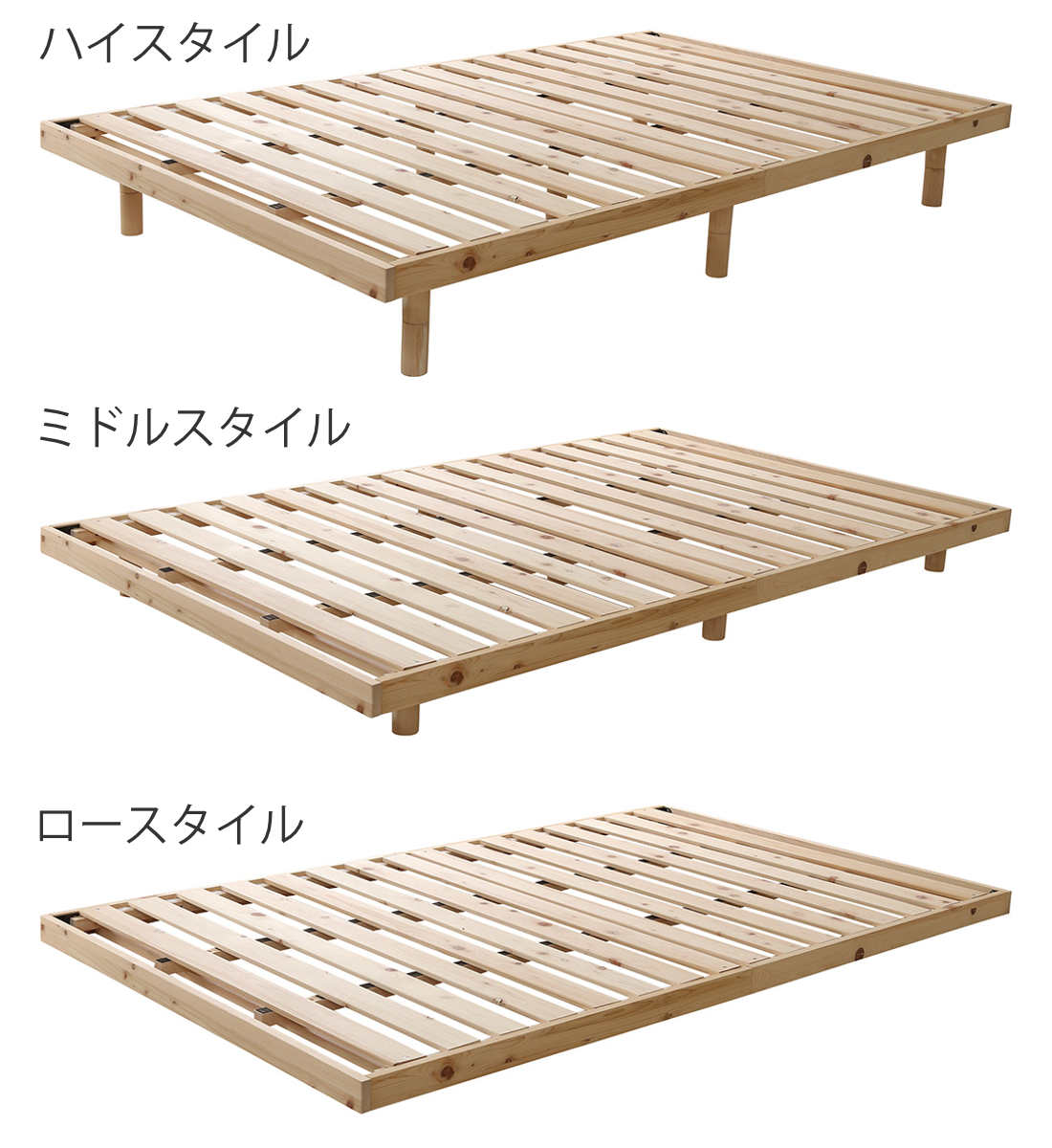 すのこベッド セミダブル ポケットコイル マットレス付 国産檜 ピエルナ ( ベッド 3段階 高さ調節 天然木 木製 ひのき マットレスセット 低ホルムアルデヒド 耐荷重200kg ヒノキ )【39ショップ】 [3]
