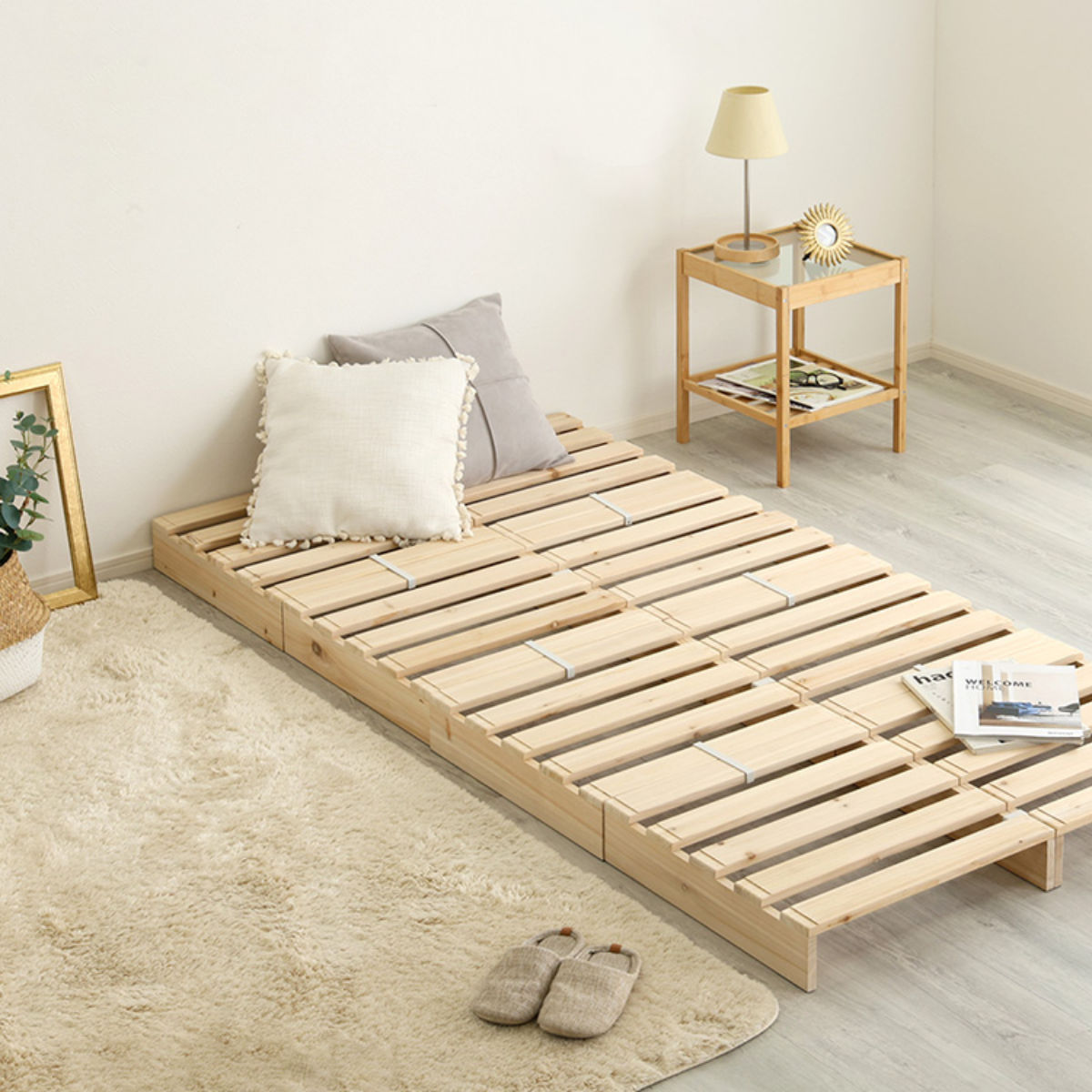 Without Mattress - パレットベッド シングル 8枚入り 幅100cm すのこ 天然木 （ フロアベッド ロータイプ 連結 パレット ベッド ステージベッド アレンジ 耐荷重100kg 無塗装 木製 ナチュラル 軽量 ）【39ショップ】