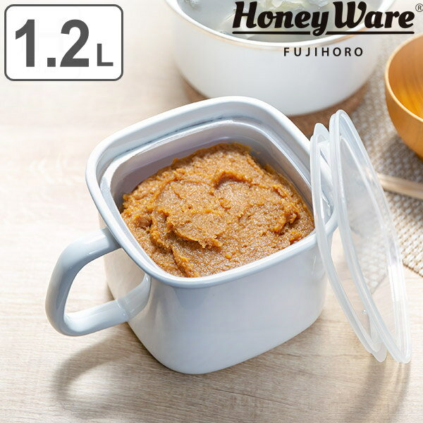 味噌ポット ホーロー製 ハンドル付き 1.2L 富士ホーロー （ HoneyWare 味噌ポット みそ容器 ストッカー 容器 持ち手付き ハンドル付き フードコンテナ 調味料容器 食品保存 おしゃれ 白 ホワイト 保存容器 ） 【39ショップ】