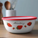 ミキシングボウル 22cm ストロベリーシリーズ 富士ホーロー ( Honey Ware ボール ホーローボウル 琺瑯ボウル オーブン対応 蓋付き 22センチ 琺瑯ボール ほうろう 調理ボウル 調理ボール 下ごしらえ キッチンツール ハニーウェア )【39ショップ】