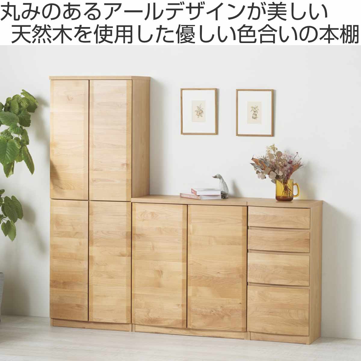 本棚 幅80.5cm ロータイプ アールデザイン 日本製 完成品 ( 棚 ラック 扉収納 可動棚 収納 アルダー材 書棚 組み合わせ 低ホルムアルデヒド ナチュラル ウォールナット アルダー )【39ショップ】 [2]