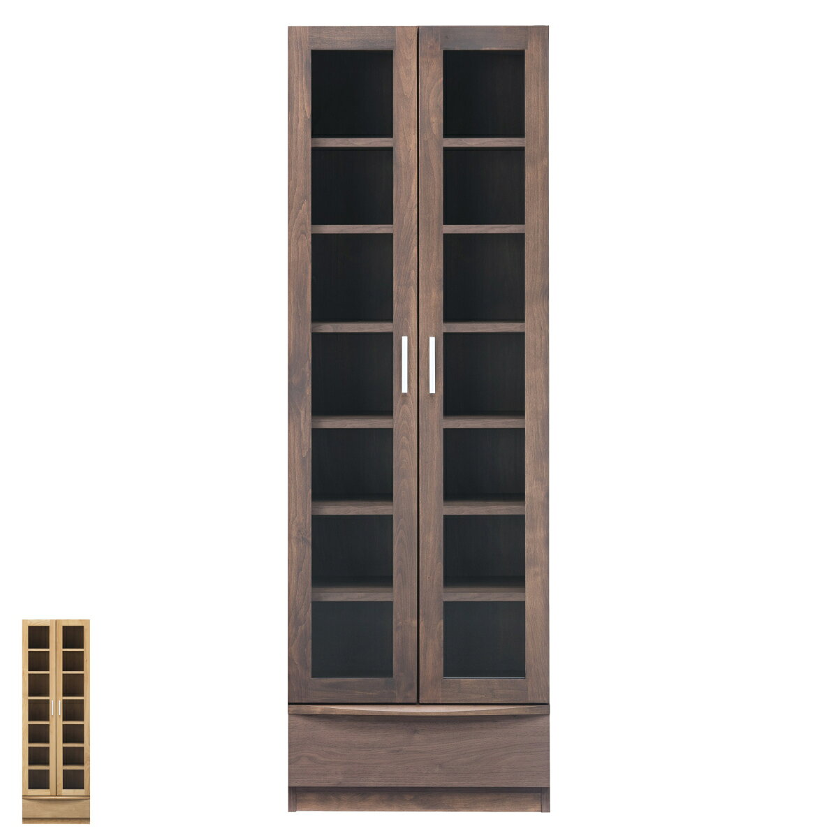 Rakuten - 本棚 幅60.2cm 奥行42cm ハイタイプ ガラス扉 日本製 完成品 （ 開梱設置 棚 ラック 扉収納 可動棚 収納 アルダー材 書棚 組み合わせ 低ホルムアルデヒド ナチュラル ウォールナット ）【39ショップ】