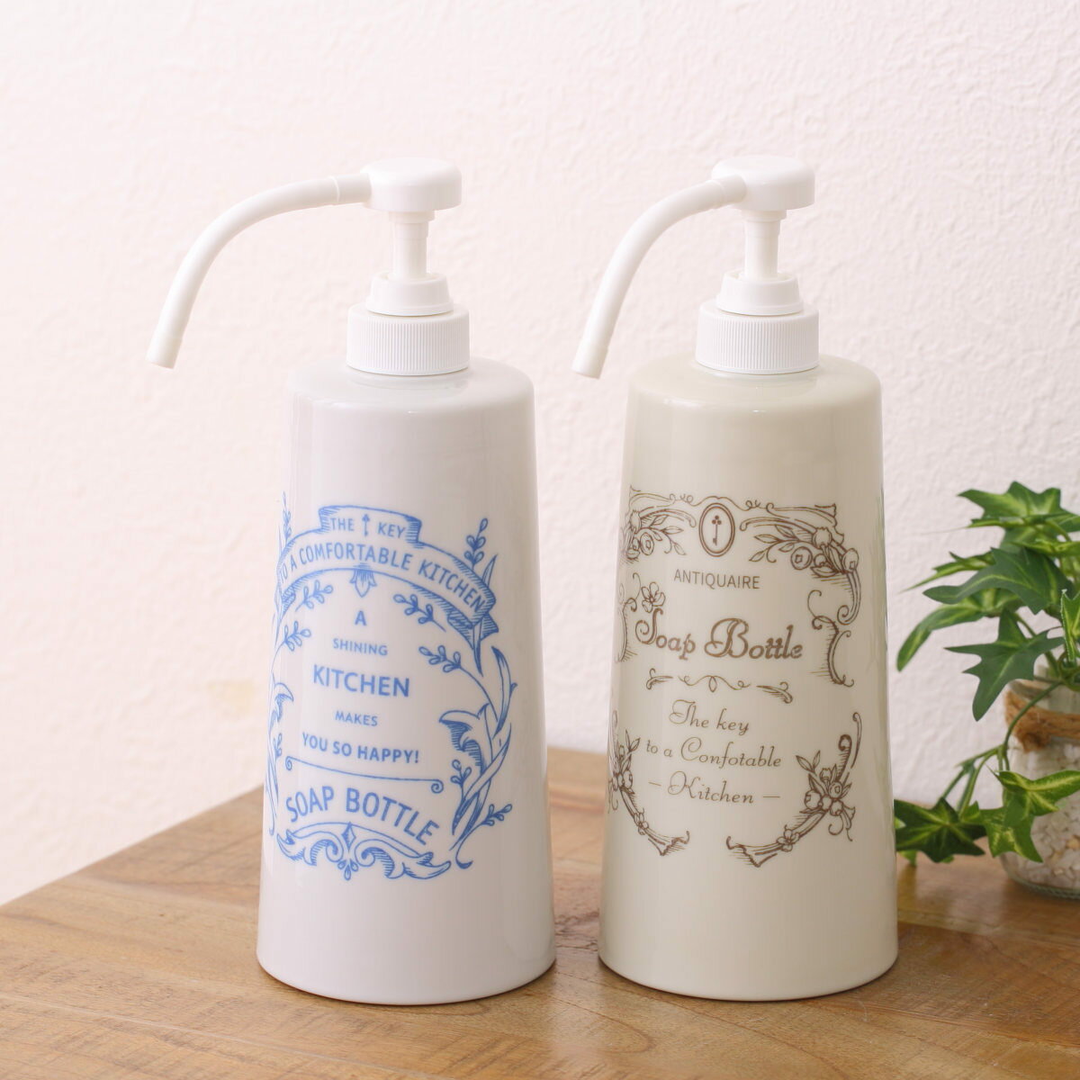 石鹸ボトル 600ml アンティケール キッチン ソープボトル 陶器 （ ディスペンサー ボトル 洗剤 ソープ 詰替えボトル 詰め替え用 600 日本製 陶器製 ハンドソープ アルコール ロングノズル プッシュ 容器 リキッド ポンプ 大容量 ）【39ショップ】