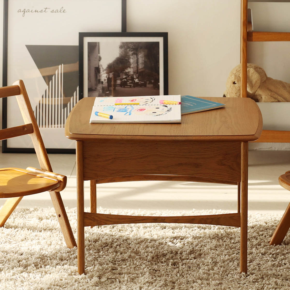 学習机幅55cm折りたたみ木製天然...