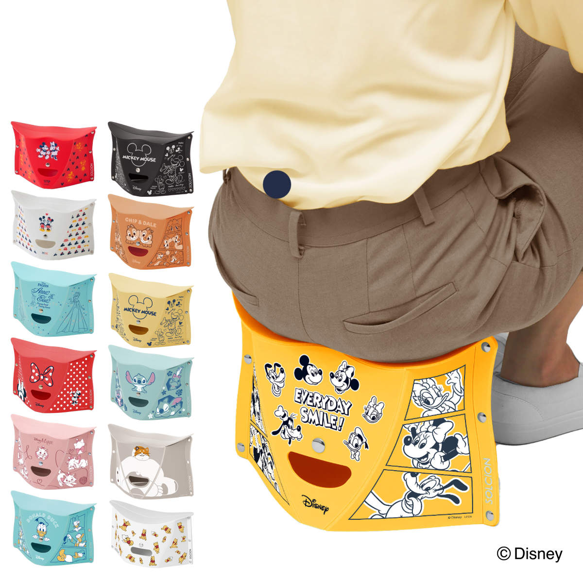 パタット 折りたたみ椅子 PATATTO 180 Disney ver （ イス コンパクト スリム 薄型 コンパクトチェア スツール 簡易チェア 作業椅子 アウトドア 玄関イス 運動会 背もたれなし 携帯 ）