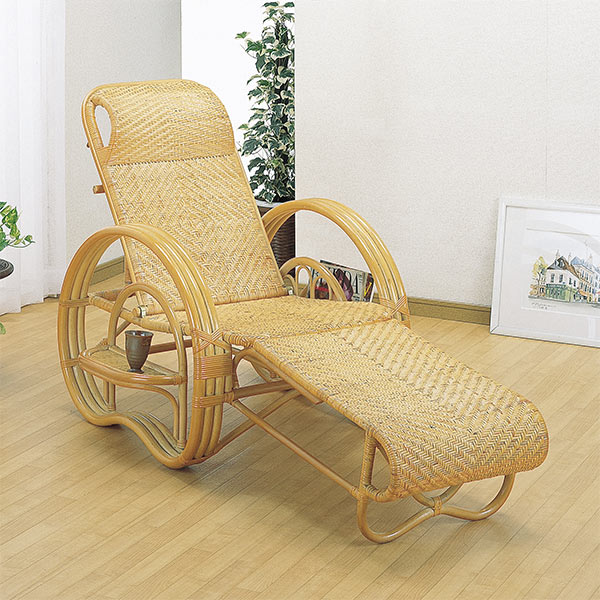 ラタンチェア 三つ折り寝椅子 リクライニングチェア ラック付 籐家具 （ 送料無料 イス チェア アジアン ） 【39ショップ】