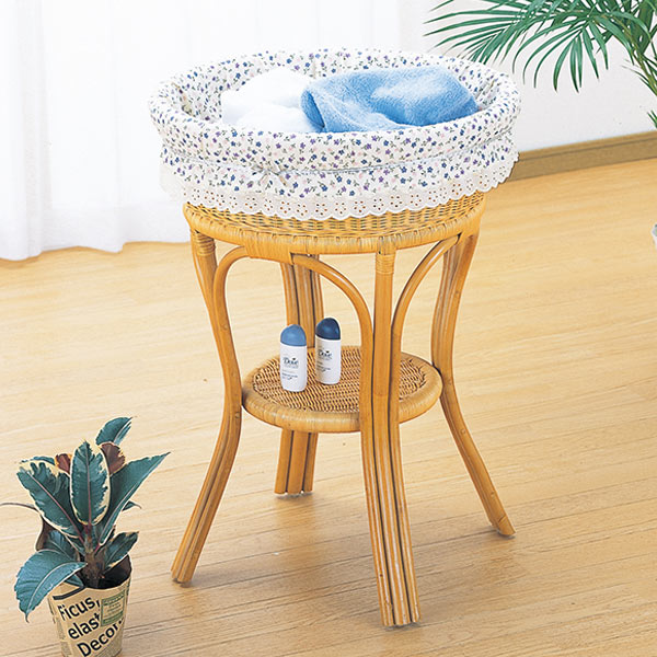 ランドリースタンド ラタン フリルカバー付 籐家具 高さ70cm（ 送料無料 洗濯かご バスケット アジアン..