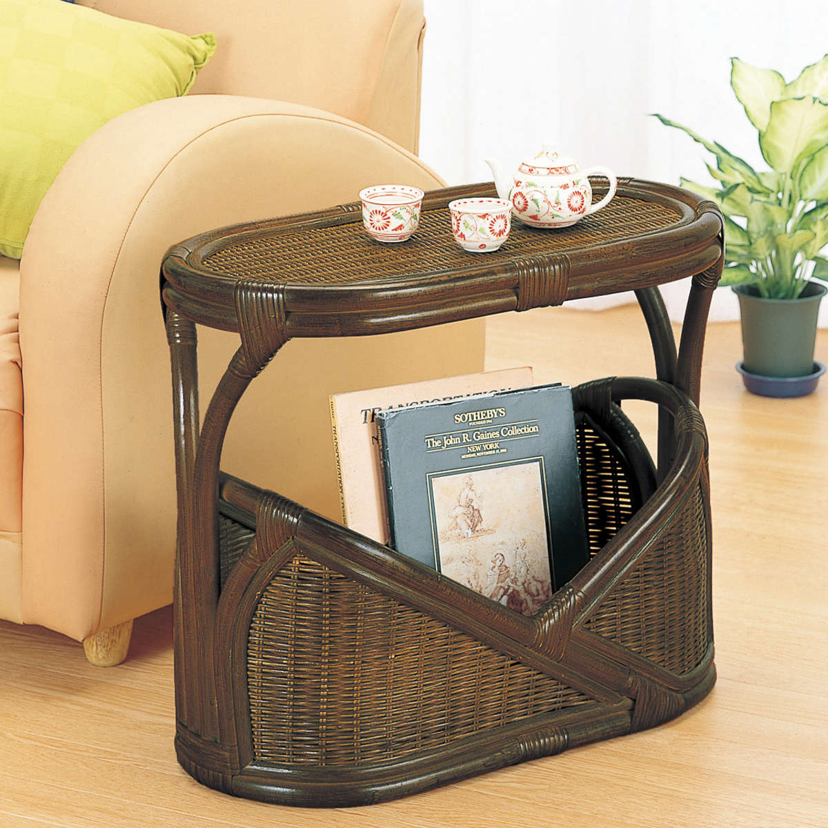 籐 サイドテーブル マガジンラック式 幅59cm ( 送料無料 マガジンラック サイドワゴン 本立て 収納 籐家具 ベッドサイドテーブル ナイトテーブル ミニテ...