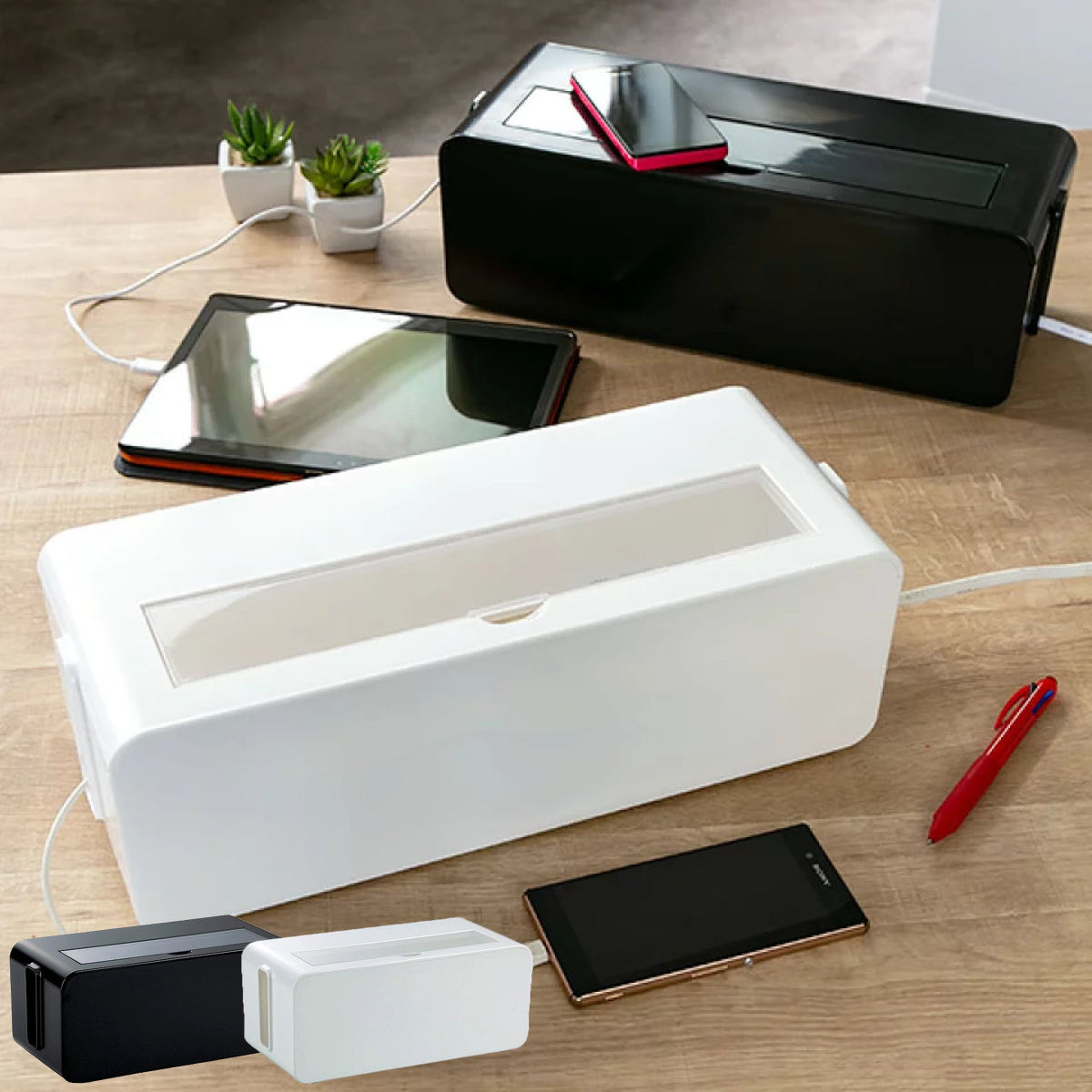 ケーブル収納 テーブルタップボックス 配線 コンセント ( タップボックス コード収納 プラスチック 配線カバー コードボックス コードケース 整理 電源タップ...