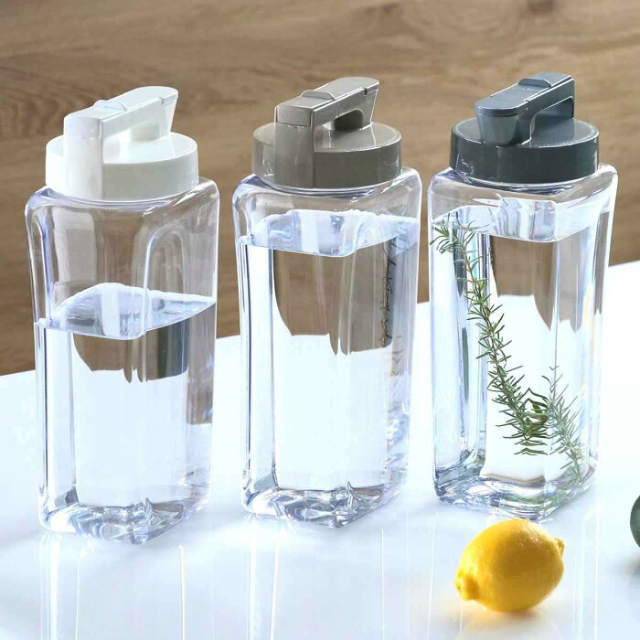 ピッチャー 冷水筒 2.1L 耐熱 横置き プラスチック K-1280 （ ワンプッシュ 洗いやすい 麦茶ポット 日本製 ドアポケット 防汚加工 ジャグ 麦茶 ポット 熱湯 角型 水差し 麦茶入れ ）【39ショップ】