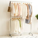 ハンガーラック 2段収納タイプ 高耐荷重 幅78〜131cm ( パイプハンガー 2段 頑丈 大容量 耐荷重100kg キャスター付き 高さ調節 高さ110〜1...