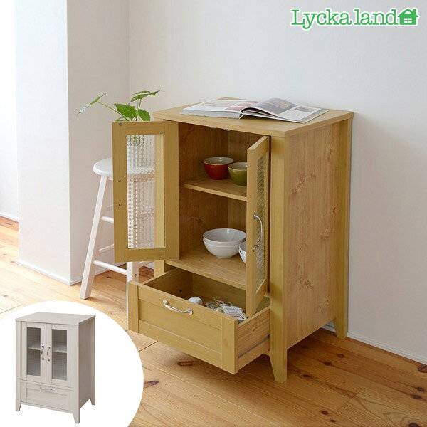 ■在庫限り・入荷なし■キャビネット ガラス扉付 北欧風 Lycka land（リュッカ ランド） 約幅60cm （ 送料無料 引き出し リビングボード 本棚 収納棚 FAX台 食器棚 ミニタイプ ミニ ディスプレイラック 木製 白 ）【39ショップ】