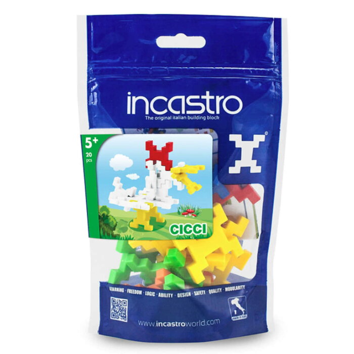 知育玩具 インカストロDoypack Cicci20ピース入り （ ブロック オモチャ にわとり 5歳以上 イタリア製 知育おもちゃ モッテッソーリ 男の子 女の子 小学生 子供 キッズ 室内遊び 知育 玩具 プレゼント 想像力 集中力 忍耐力 1つの形 ）【39ショップ】