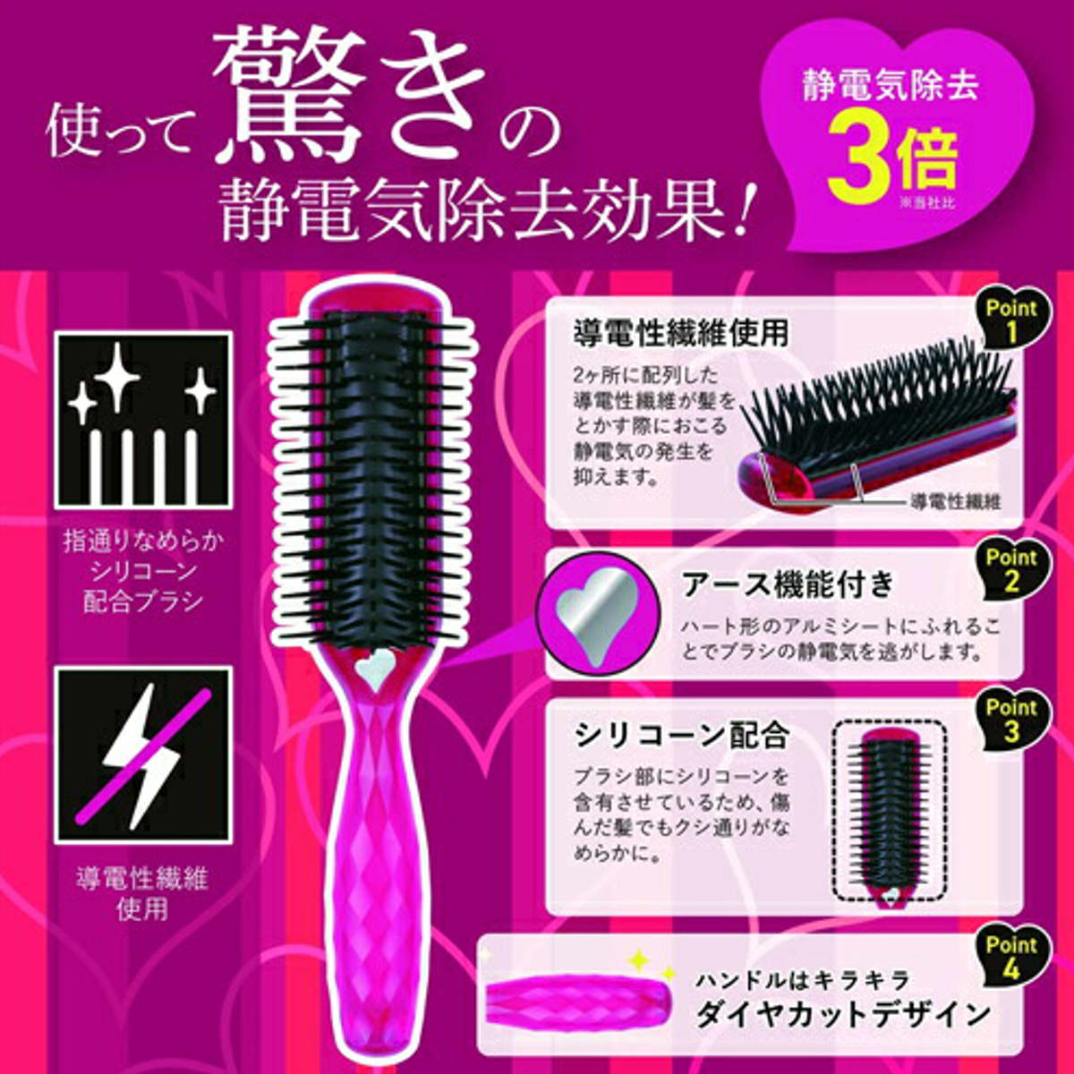 ブラシ スタイリングブラシ 静電防止リング付き （ コーム くし 櫛 柄付き 静電気 防止 除去 髪ブラシ 髪 頭 シリコーン ヘアーブラシ 髪の毛 とかす メンズ レディース ヘアケア プレゼント ）【39ショップ】 interior-palette-10196612 インテリアパレット サンプル画像2