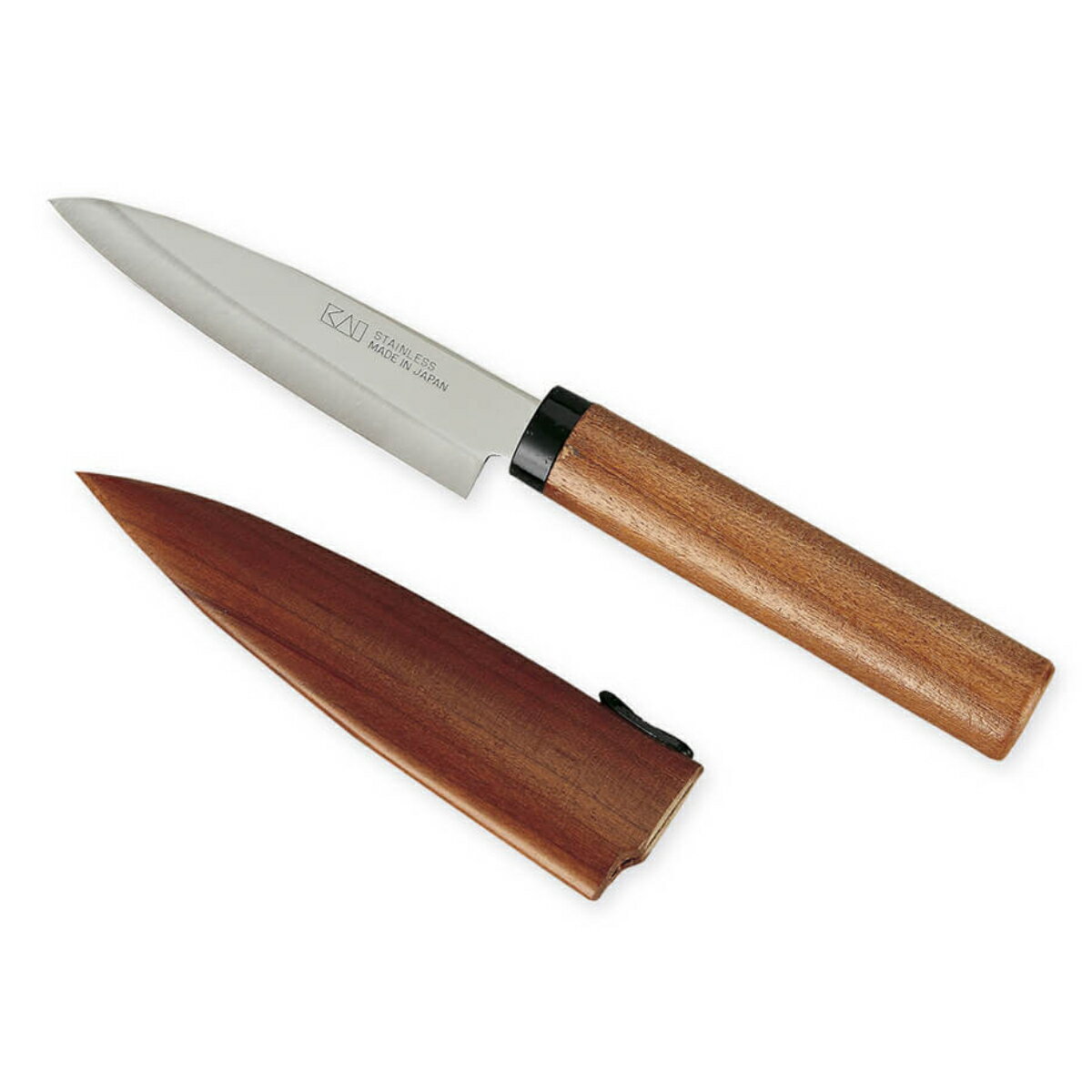 ペティナイフ 果物ナイフ サヤ付き フルーツナイフ 木鞘 （ 果物包丁 小型包丁 包丁 ナイフ ステンレス 切れ味抜群 長持ち 調理器具 天然木 国産包丁 ほうちょう 錆びにくい カバー付き アウトドア ）【39ショップ】