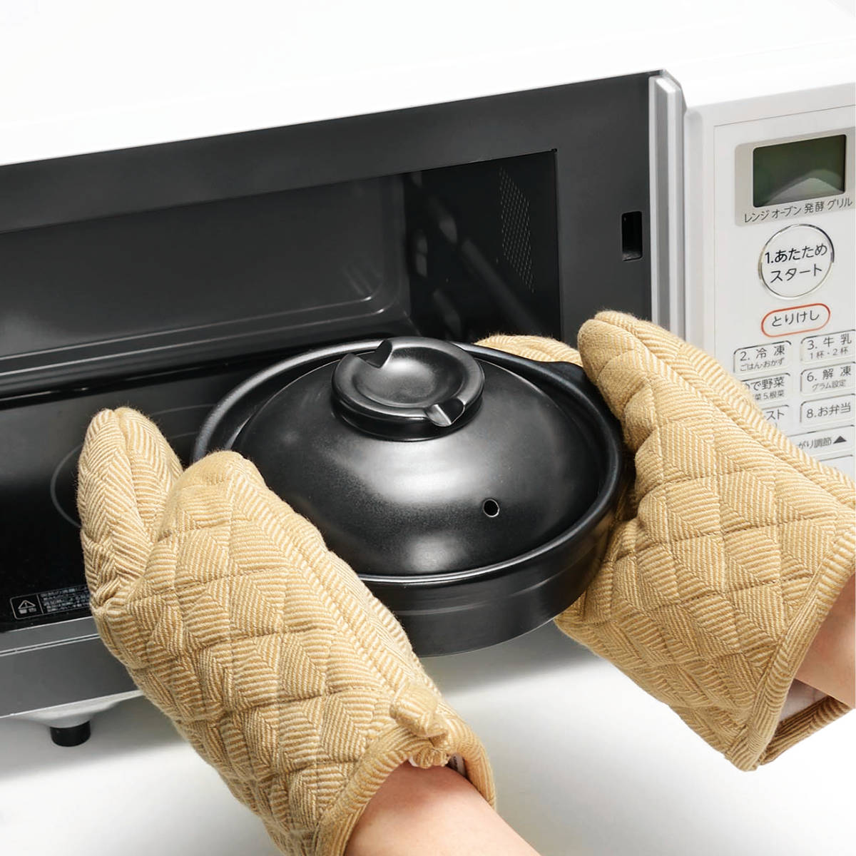 電子レンジ調理器 陶器 1人用 ひとり鍋 炊飯 （ 卓上鍋 電子レンジ対応 炊飯鍋 ごはん鍋 1膳 少量 鍋 レンジ調理 電子レンジ専用調理器 電子レンジ調理 シンプル 耳付き おしゃれ ブラック 火を使わない ）【39ショップ】