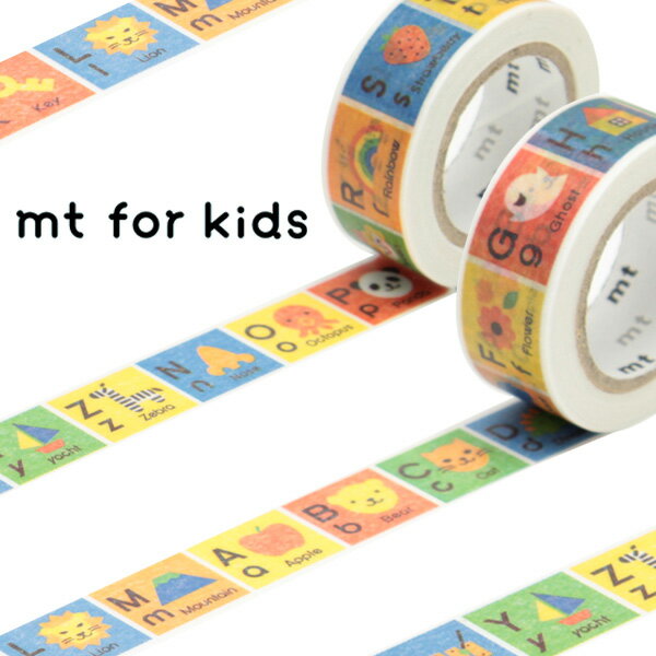 マスキングテープ mt for kids キッズ アルファベット 幅15mm （ カモ井加工紙 マステ 和紙テープ エムティー ラッピング デコレーション コラージュ ラッピングテープ アルファベット 英語 英字 ミニサイズ キッズ 日本製 ）