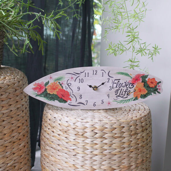 掛け時計 アナログ おしゃれ サーフボードクロック フラワー リビング 置き時計