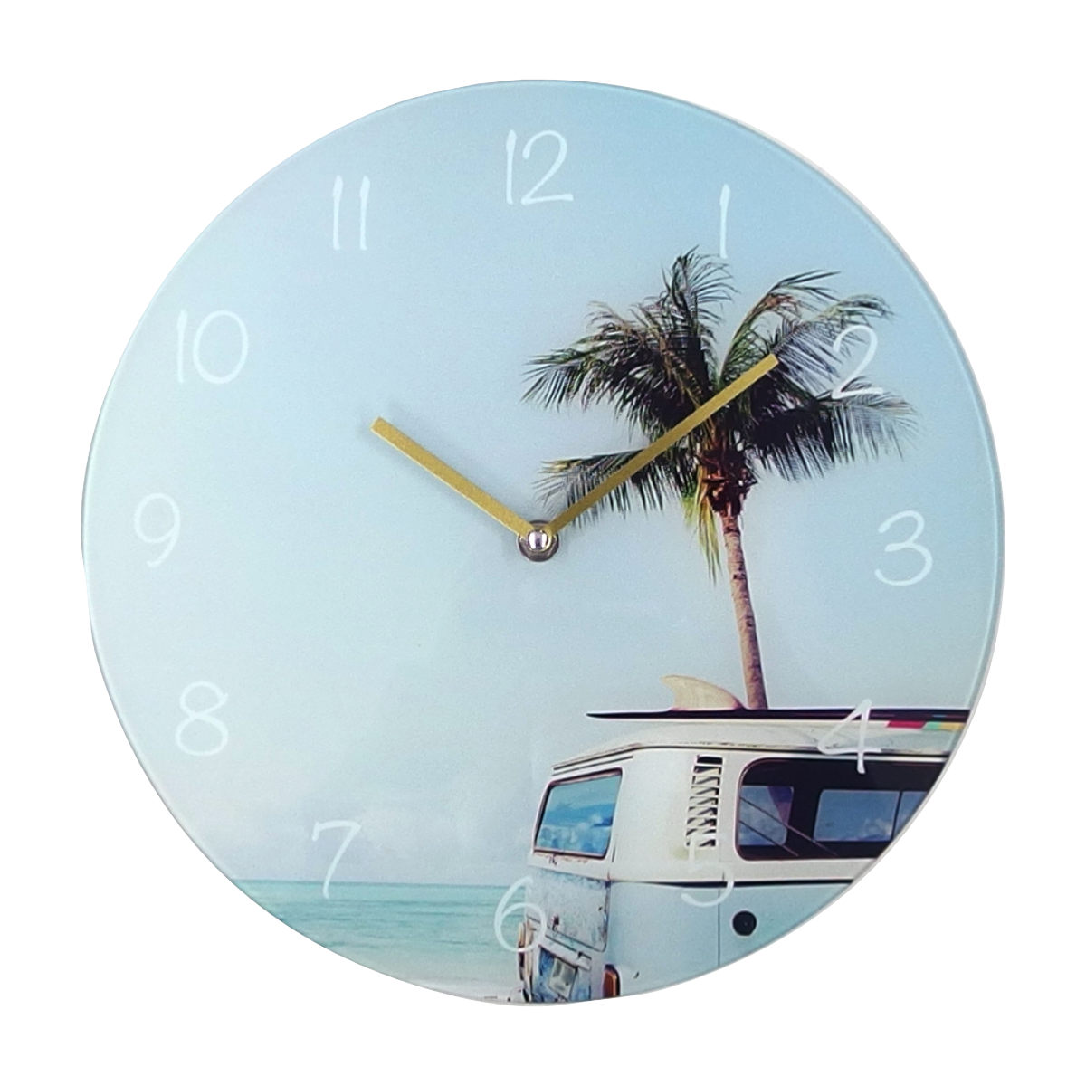 掛け時計 ガラスウォールクロック ビーチB 直径30cm 電池式