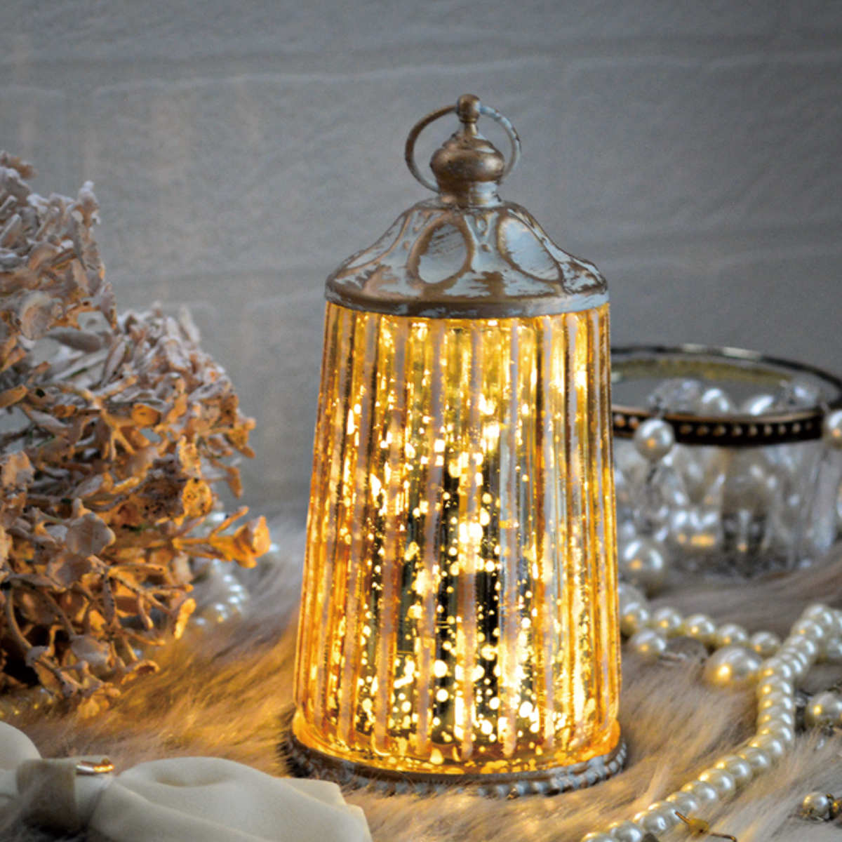 テーブルライト ビジュー レユール LEDランタン （ 間接照明 卓上 テーブルランプ 卓上ライト LED ランタン 電池式 インテリア 高級感 寝室 リビング 読書灯 授乳灯 常夜灯 おしゃれ ホリデーシーズン クリスマス ）【39ショップ】