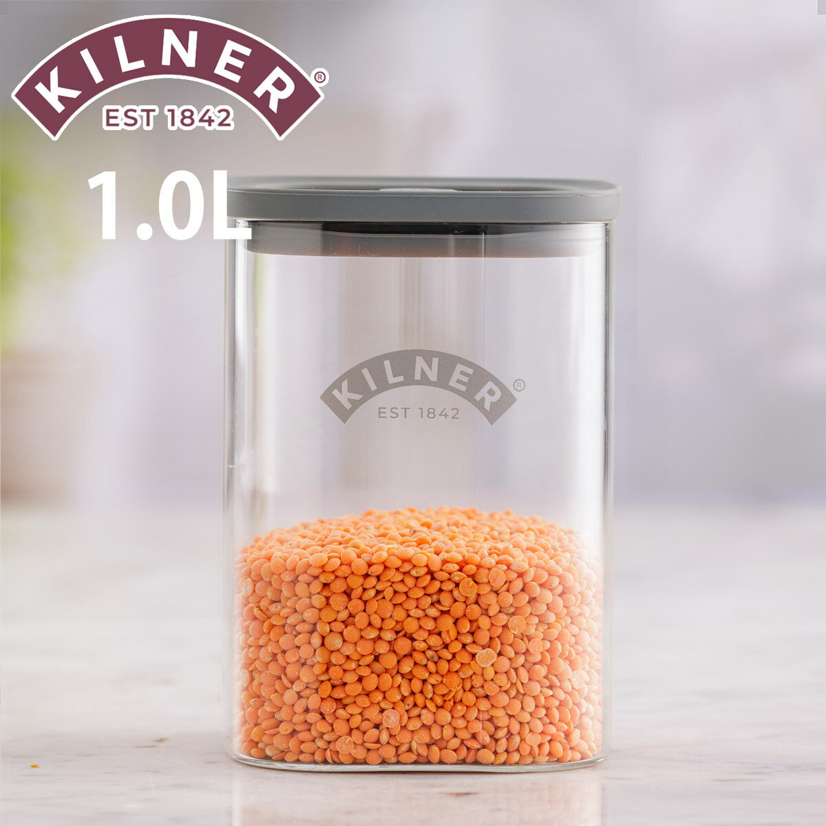 保存容器 KILNER 1L Fresh Storage Square Jar （ キルナー キャニスター 密閉 密閉容器 ガラス ガラス保存容器 1000ml 密閉保存 ジャー 保存瓶 調味料 角型 おしゃれ ）【39ショップ】