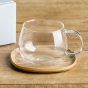 KINTO キントー UNITEA カップ&ソーサー 350ml 125mm ウィロー ( ガラス 天然木 耐熱ガラス 電子レンジ対応 食洗機対応 カップ ソー...