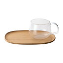 KINTO キントー UNITEA カップ&トレイ 350ml 210mm ウィロー ( ガラス 天然木 耐熱ガラス 電子レンジ対応 食洗機対応 カップ ソーサ...