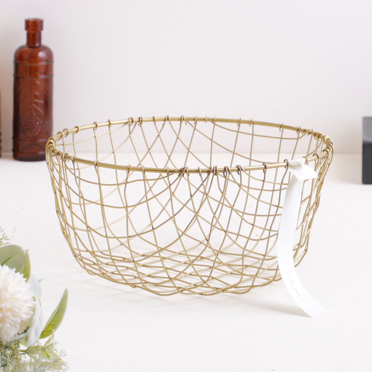 シトア ワイヤーバスケット 持ち手無し ラウンド L バスケット かご （ 収納 カゴ 籠 丸型 収納バスケット 小物入れ ハンドメイド 小物収納 ワイヤー 鉄 アイアン おしゃれ オシャレ かわいい カワイイ シンプル ベーシック ）【39ショップ】