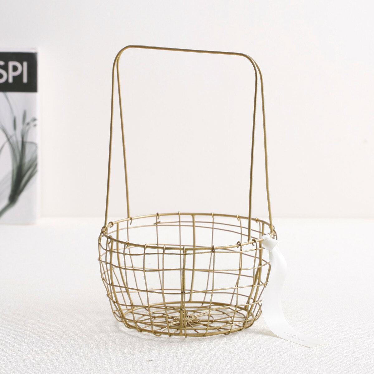 シトア ワイヤーバスケット ハンドル付き ラウンドロング S バスケット かご （ 収納 カゴ 籠 丸型 持ち手付き 収納バスケット 小物入れ ハンドメイド 小物収納 取っ手付き ワイヤー 鉄 アイアン おしゃれ オシャレ かわいい ）【39ショップ】