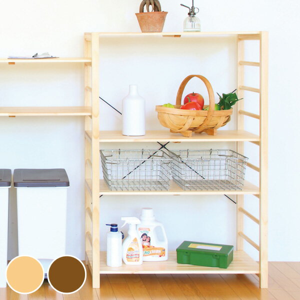 フリーラック 収納棚 オープンラック 4段 天然木 幅78cm （ 送料無料 オープンシェルフ ラック シェルフ 収納ラック 棚 木製 パイン材 ウッドラック 収納 本棚 木製ラック ディスプレイ キッチンラック 多目的ラック ） 【39ショップ】のサムネイル