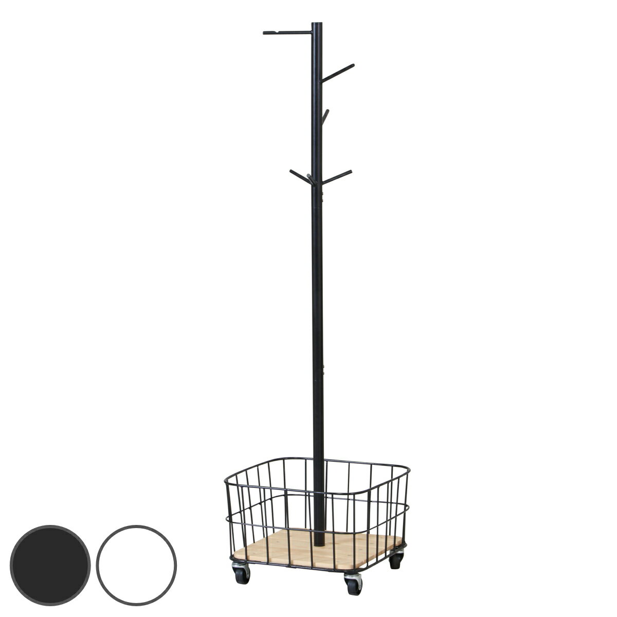 ポールハンガー カゴ キャスター付 スチールフレーム 幅38cm ( 洋服掛け ハンガー掛け バッグ置き 小物置き 収納 バスケット ハンガーラック コートハン...