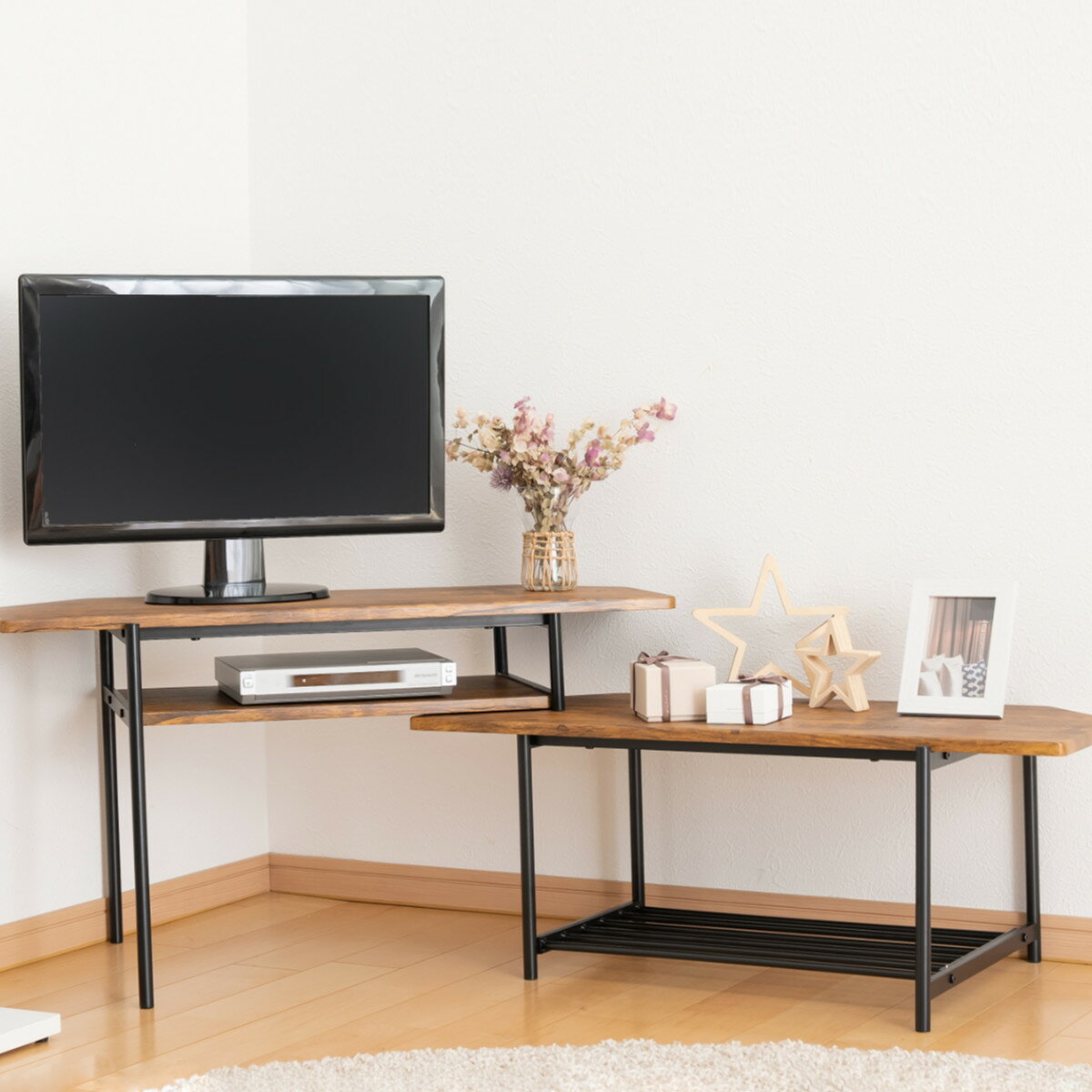 伸縮テレビ台 19～30V型対応 ブルックリンスタイル スチール 幅80～131cm （ テレビ台 伸縮 TV台 コーナー 棚 収納 家具 ラック TVラック リビングボード 飾り棚 シェルフ ）【39ショップ】