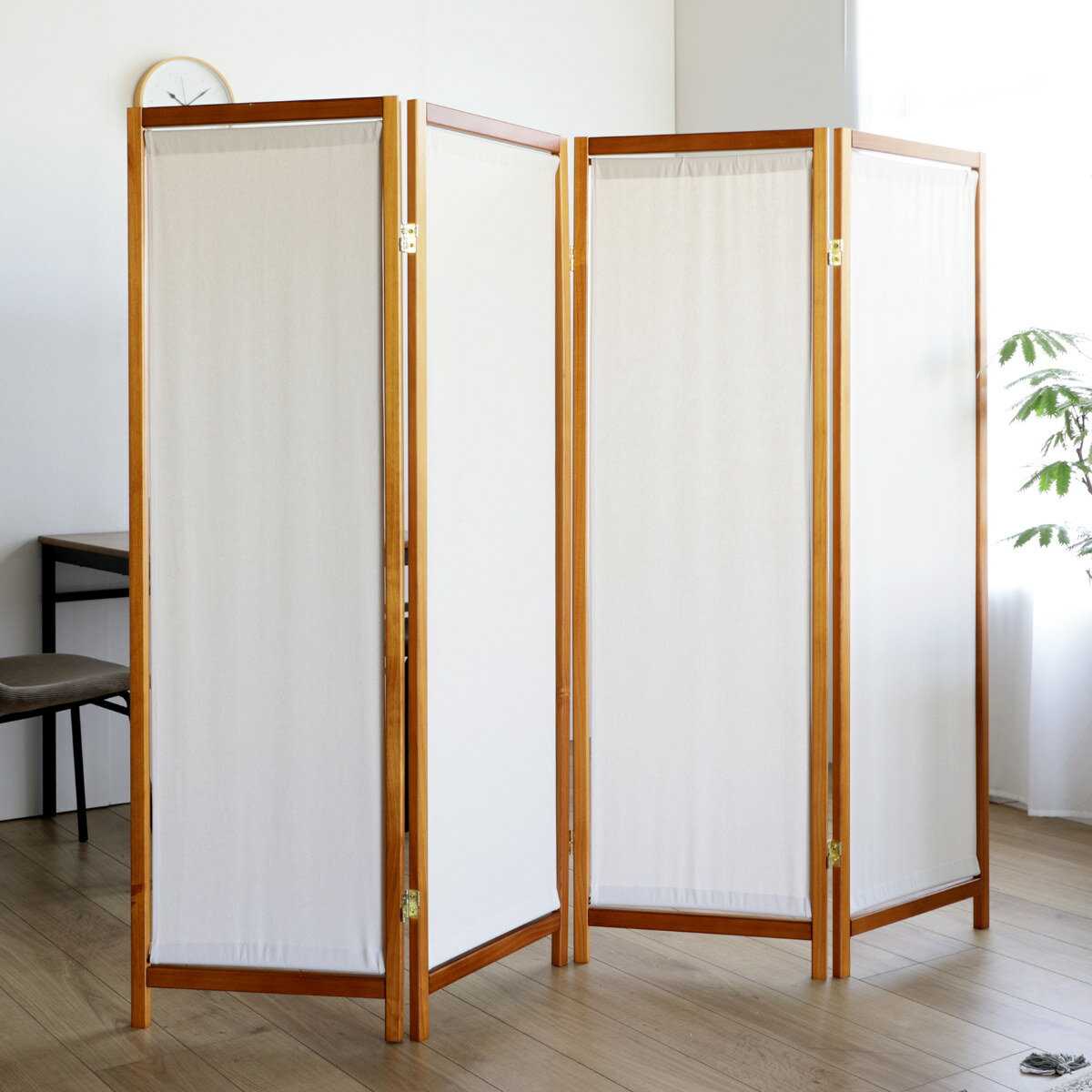 衝立 4連 高さ150cm 帆布 和風 天然木 完成品 （ パーテーション 間仕切り 目隠し パーティション スクリーン 屏風 自立 折りたたみ ついたて 4連スクリーン 仕切り おしゃれ 部屋 和室 洋室 玄関 インテリア 蝶番 分解 ）【39ショップ】