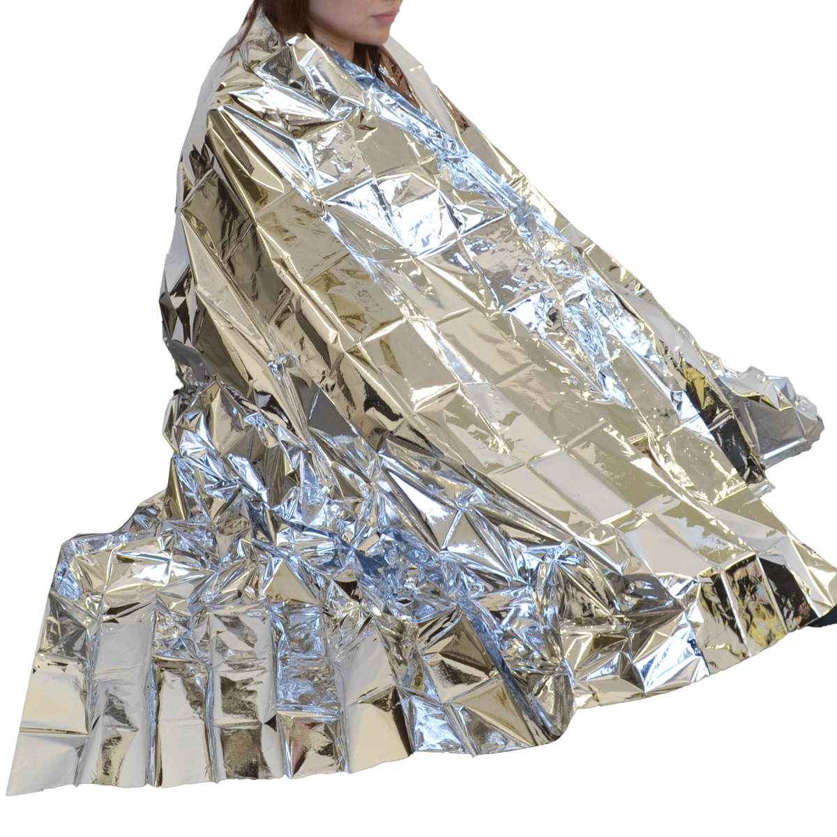 アルミブランケット 緊急 5個セット 簡易ブランケット 約140×210cm 1枚入り 防災 （ アルミ ブランケット ポンチョ マント 防災用品 大判 寒さ対策 保温 防風 防水 防寒 災害時 目隠し 薄い 軽量 レジャー 就寝時 アルミシート ）【39ショップ】