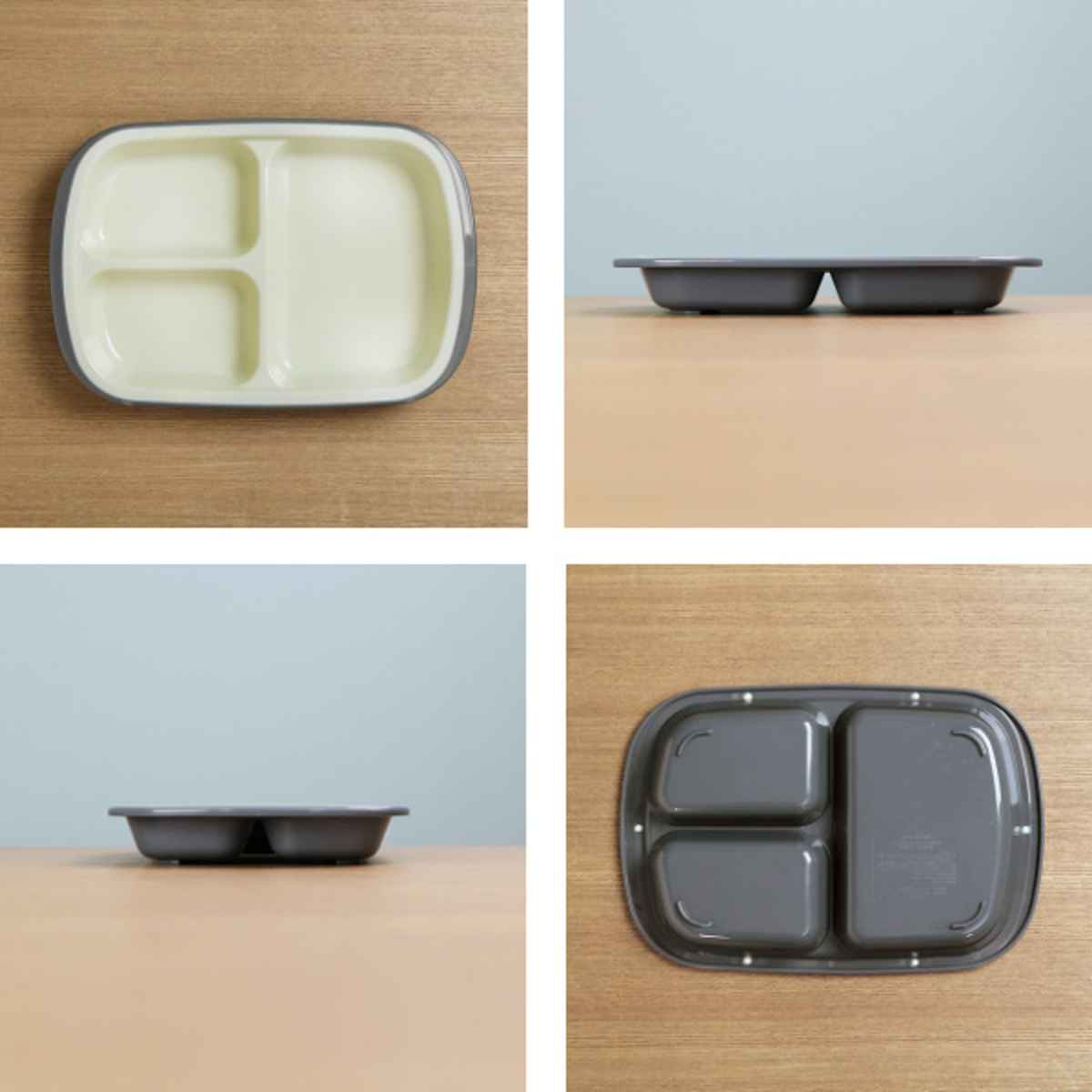 ランチプレート フタ付き 楽弁 角型 プラスチック （ 食器 仕切り付き 皿 電子レンジ対応 食洗機対応 仕切り皿 おしゃれ 深め 日本製 軽い ふた付き ランチ皿 仕切 ワンプレート 蓋付き ベージュ グレー ）【39ショップ】 3