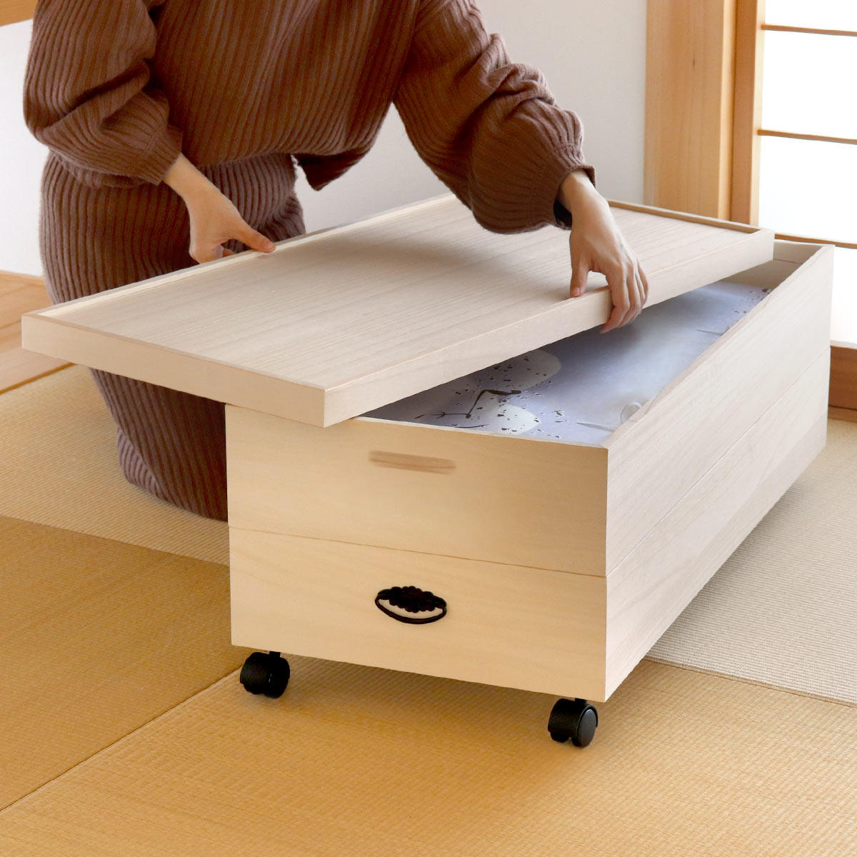 総桐衣裳ケース 桐衣装箱 2段 キャスター付き 91cm （ 送料無料 桐製 収納ケース 着物収納 総桐 衣裳ケース 桐 衣装ケース キャスター付 桐たんす 桐ダンス 桐箪笥 着物 収納 桐箱 ） 【39ショップ】